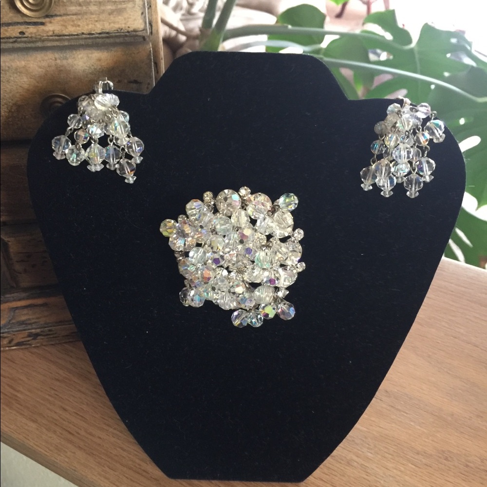 Vintage Pin And Clip-On Earrings.